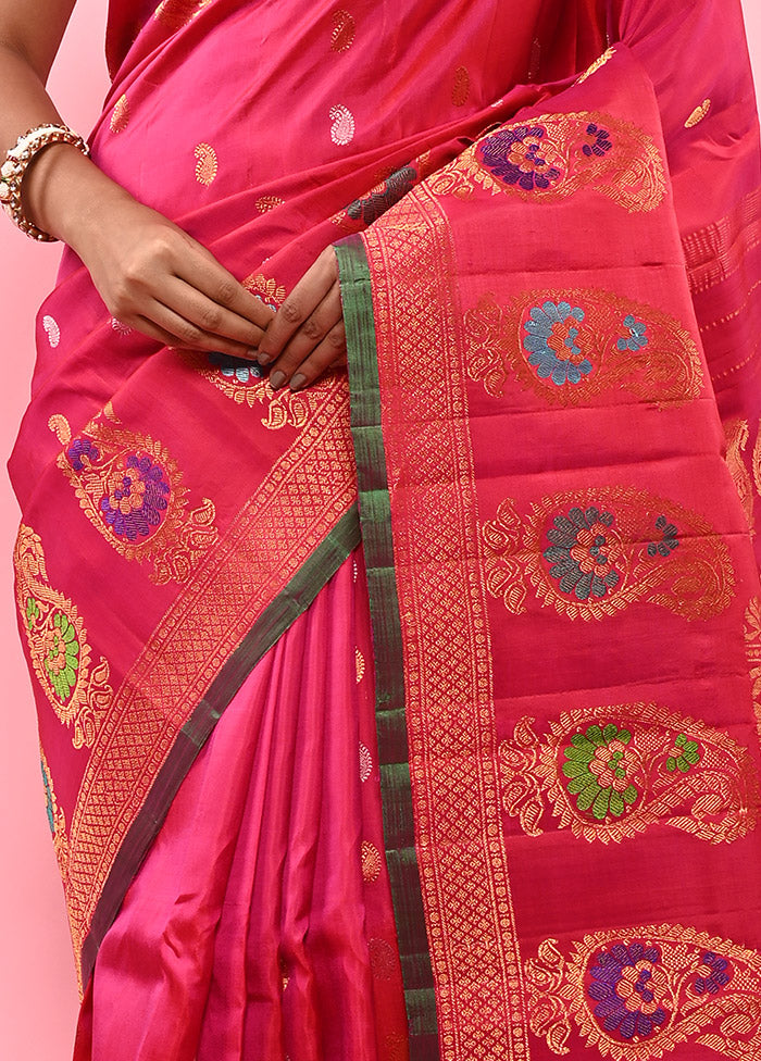 Pink Gadwal Pure Silk Saree Without Blouse Piece - Indian Silk House Agencies