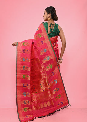 Pink Gadwal Pure Silk Saree Without Blouse Piece - Indian Silk House Agencies