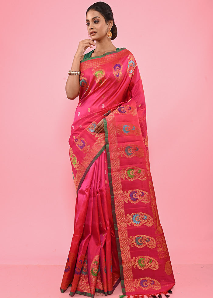 Pink Gadwal Pure Silk Saree Without Blouse Piece - Indian Silk House Agencies