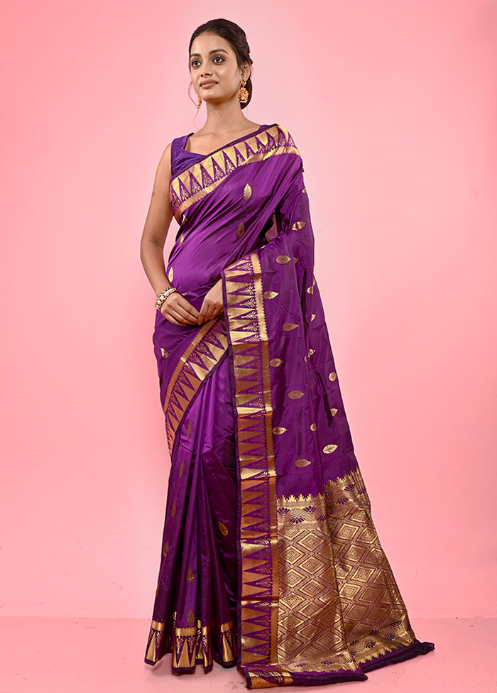 Purple Kanjivaram Silk Saree With Blouse Piece - Indian Silk House Agencies