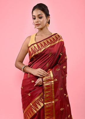 Maroon Kanjivaram Silk Saree With Blouse Piece - Indian Silk House Agencies