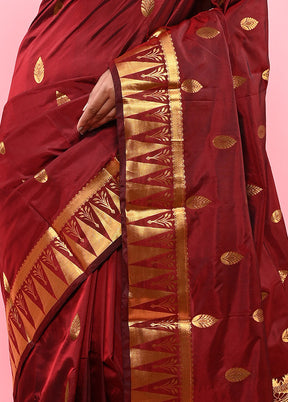 Maroon Kanjivaram Silk Saree With Blouse Piece - Indian Silk House Agencies