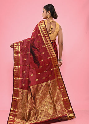 Maroon Kanjivaram Silk Saree With Blouse Piece - Indian Silk House Agencies