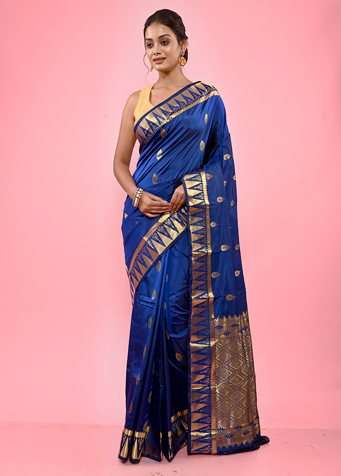 Blue Kanjivaram Silk Saree With Blouse Piece - Indian Silk House Agencies