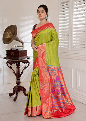 Green Paithani Pure Silk Saree With Blouse Piece - Indian Silk House Agencies