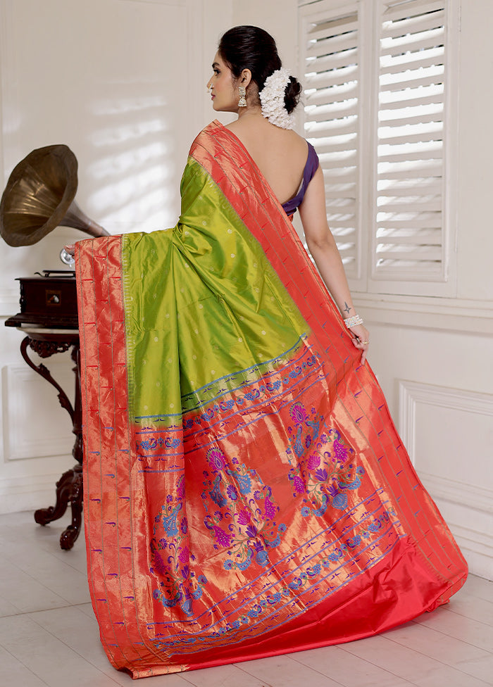 Green Paithani Pure Silk Saree With Blouse Piece - Indian Silk House Agencies