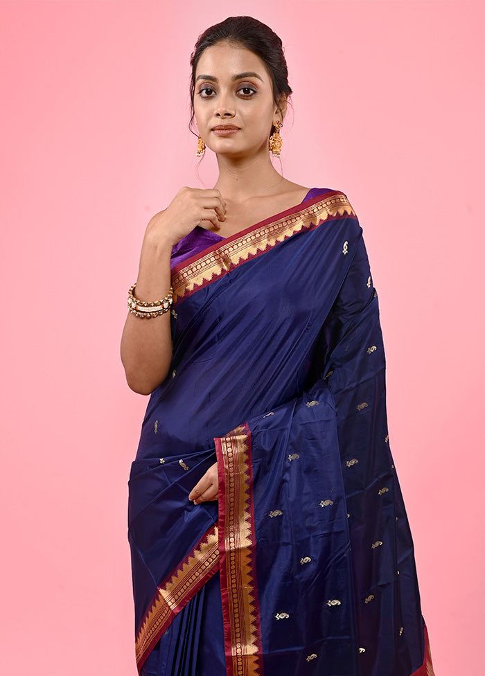 Blue Kanjivaram Silk Saree With Blouse Piece - Indian Silk House Agencies