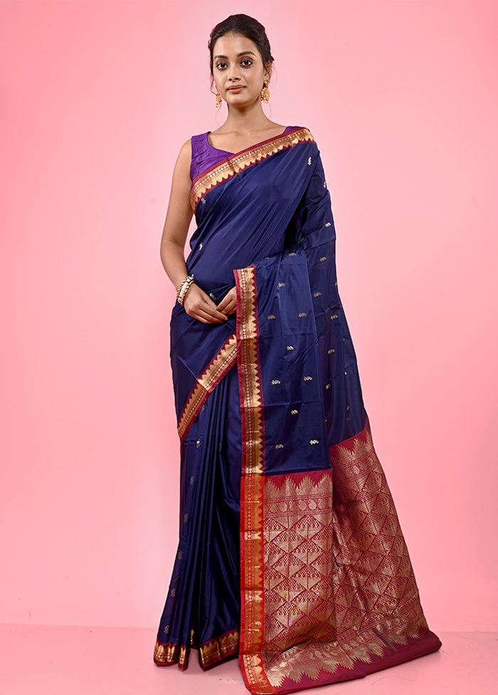 Blue Kanjivaram Silk Saree With Blouse Piece - Indian Silk House Agencies