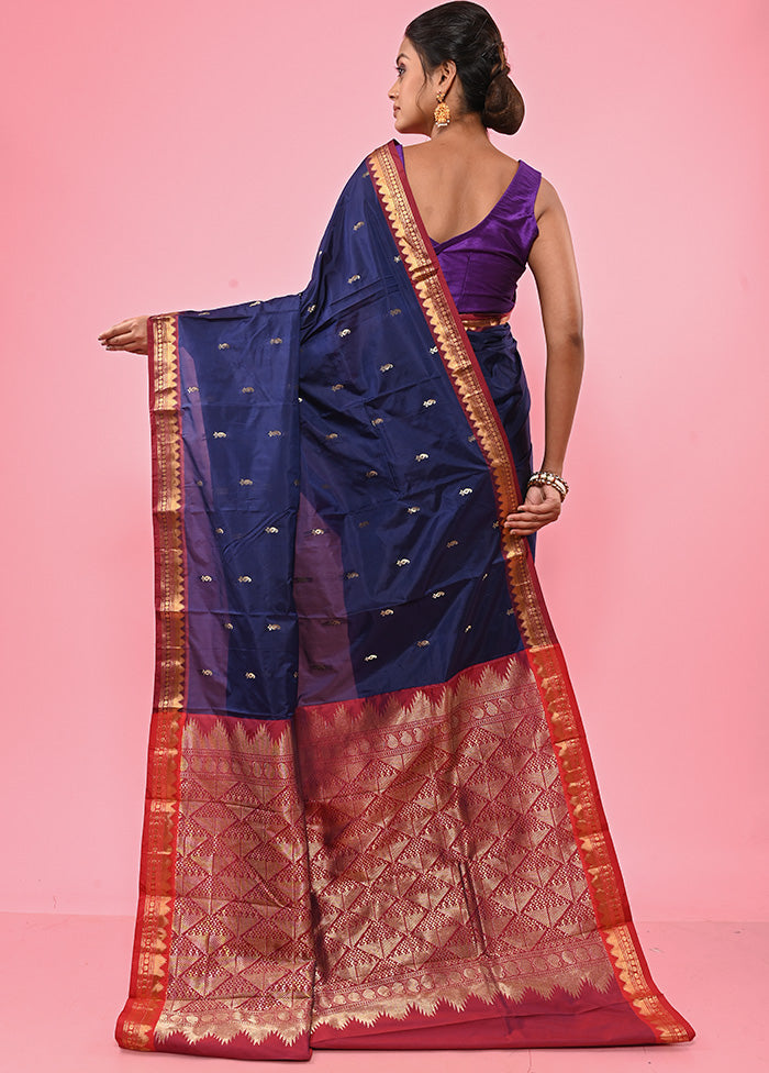 Blue Kanjivaram Silk Saree With Blouse Piece - Indian Silk House Agencies