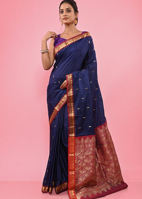 Blue Kanjivaram Silk Saree With Blouse Piece - Indian Silk House Agencies