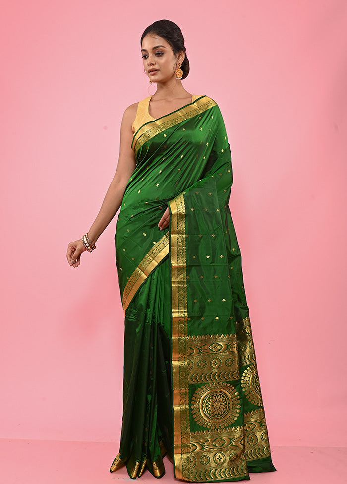 Green Kanjivaram Silk Saree With Blouse Piece - Indian Silk House Agencies