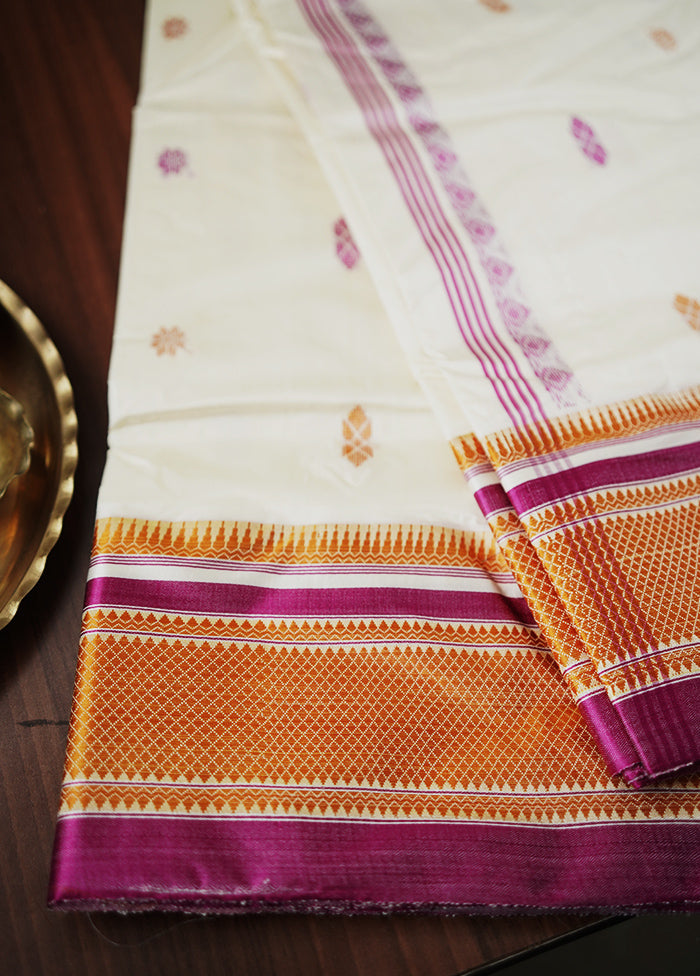 Cream Garad Silk Saree Without Blouse Piece