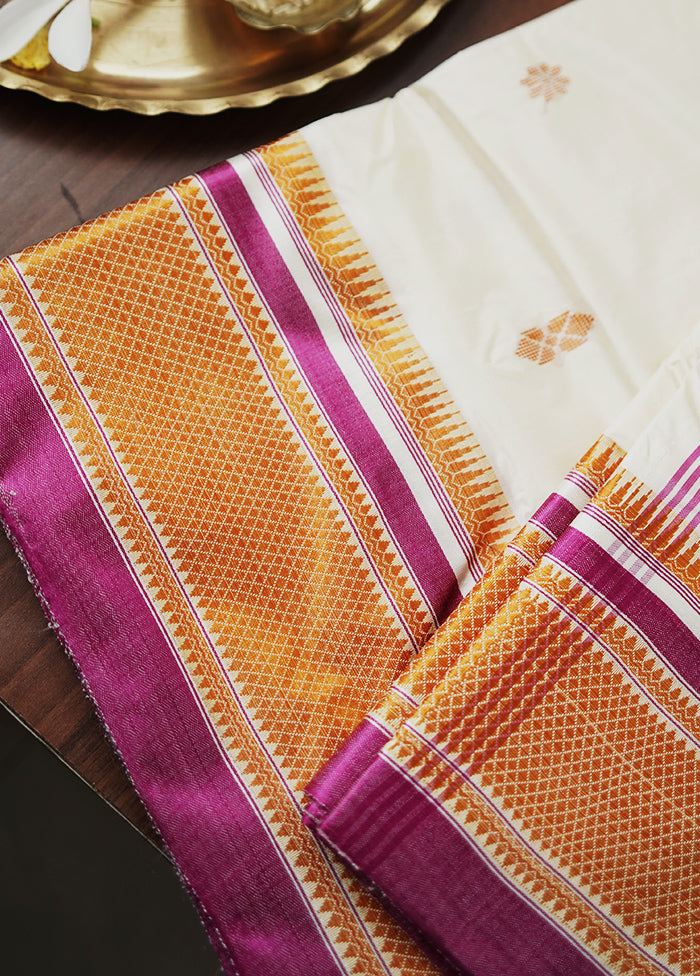 Cream Garad Silk Saree Without Blouse Piece