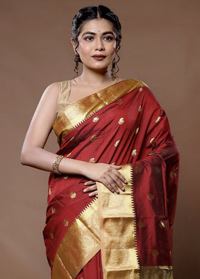 Maroon Kanjivaram Silk Saree With Blouse Piece - Indian Silk House Agencies