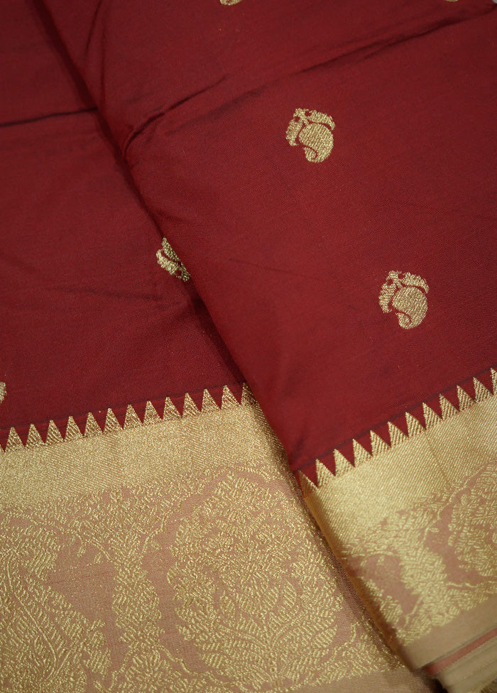 Maroon Kanjivaram Silk Saree With Blouse Piece - Indian Silk House Agencies