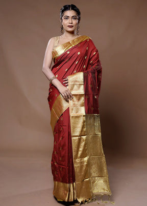 Maroon Kanjivaram Silk Saree With Blouse Piece - Indian Silk House Agencies