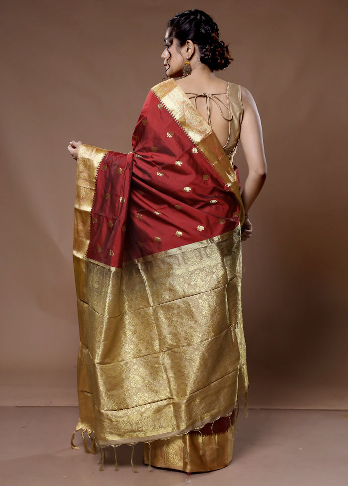 Maroon Kanjivaram Silk Saree With Blouse Piece - Indian Silk House Agencies