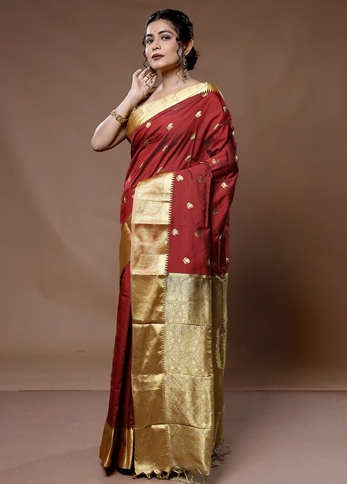 Maroon Kanjivaram Silk Saree With Blouse Piece - Indian Silk House Agencies