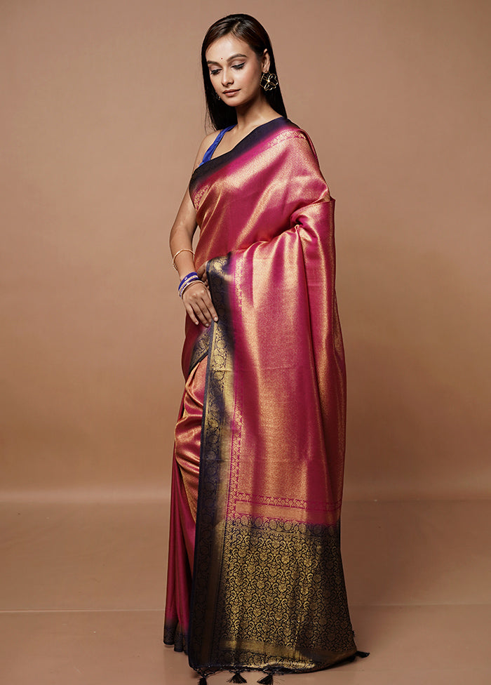 Pink Dupion Silk Saree With Blouse Piece