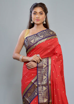 Red Kanjivaram Silk Saree With Blouse Piece - Indian Silk House Agencies