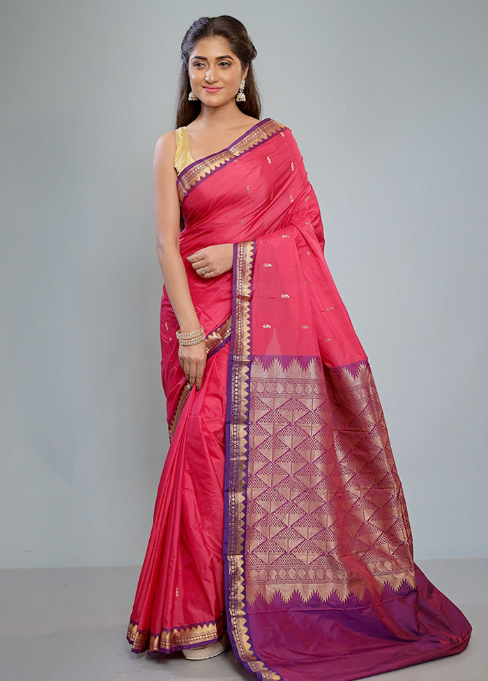 Pink Kanjivaram Silk Saree With Blouse Piece - Indian Silk House Agencies