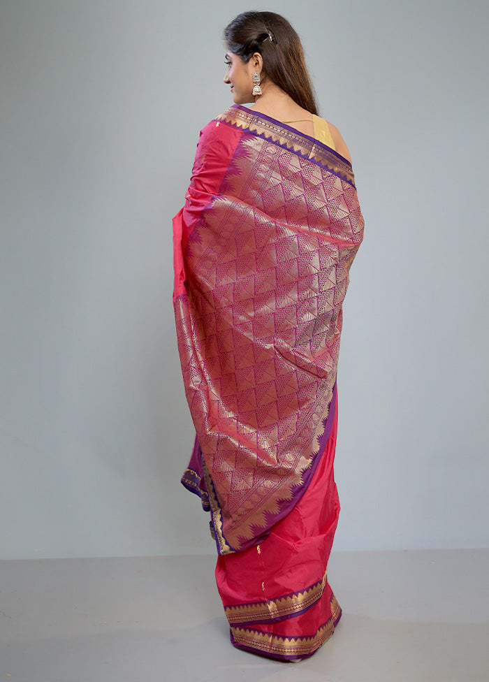 Pink Kanjivaram Silk Saree With Blouse Piece - Indian Silk House Agencies