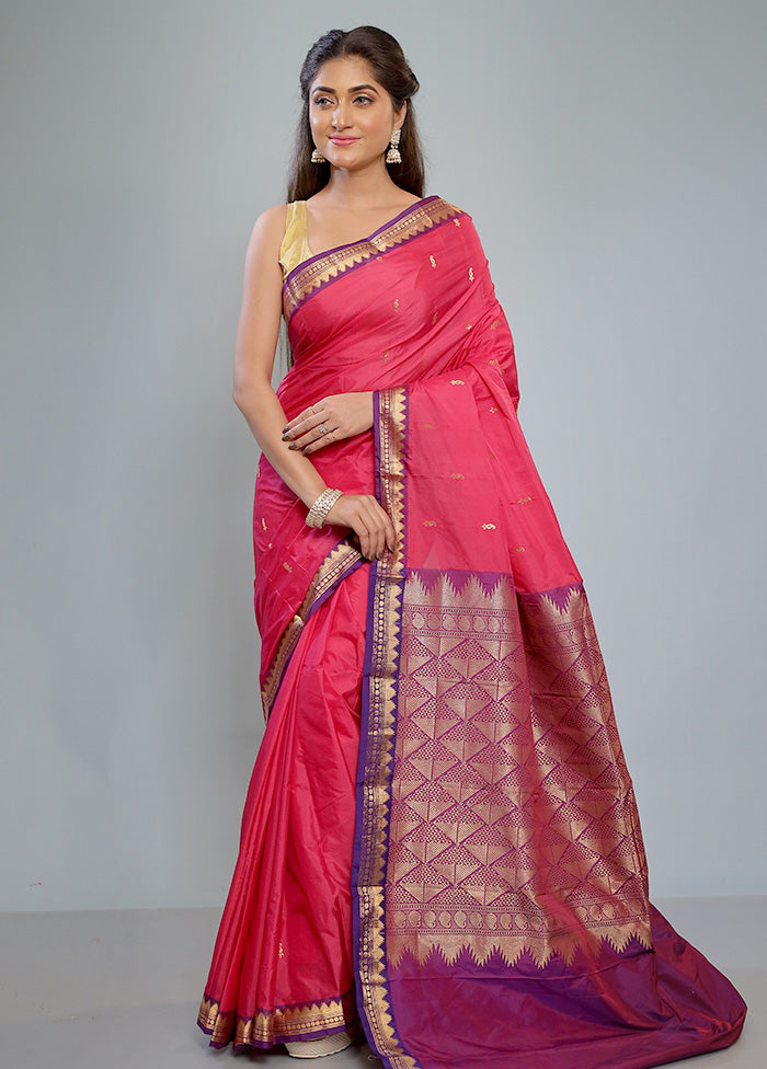 Pink Kanjivaram Silk Saree With Blouse Piece - Indian Silk House Agencies