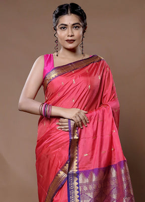 Pink Kanjivaram Silk Saree With Blouse Piece - Indian Silk House Agencies