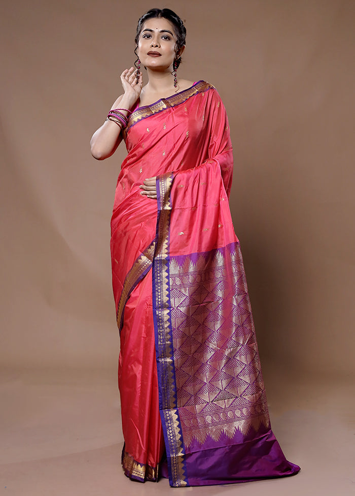 Pink Kanjivaram Silk Saree With Blouse Piece - Indian Silk House Agencies