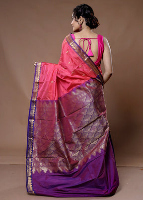 Pink Kanjivaram Silk Saree With Blouse Piece - Indian Silk House Agencies