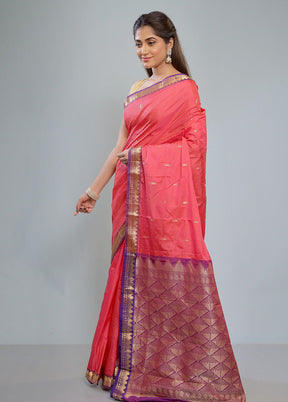 Pink Kanjivaram Silk Saree With Blouse Piece - Indian Silk House Agencies