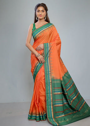 Rust Kanjivaram Silk Saree With Blouse Piece - Indian Silk House Agencies