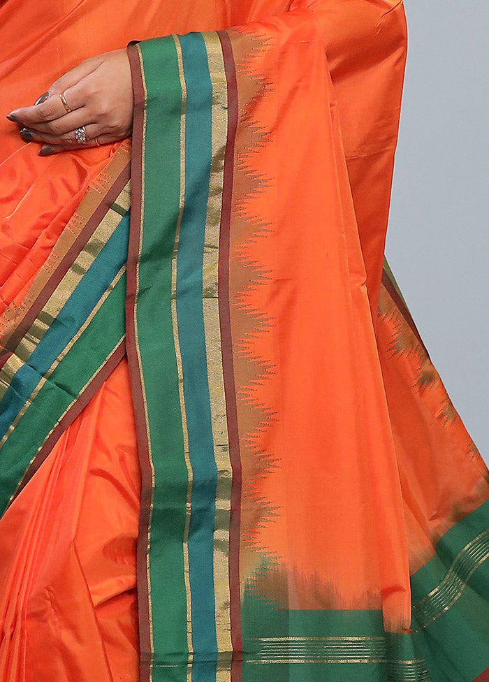 Rust Kanjivaram Silk Saree With Blouse Piece - Indian Silk House Agencies