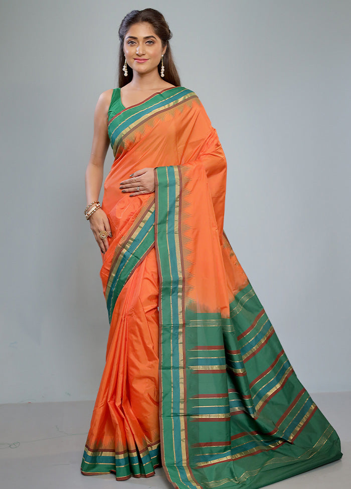 Rust Kanjivaram Silk Saree With Blouse Piece - Indian Silk House Agencies