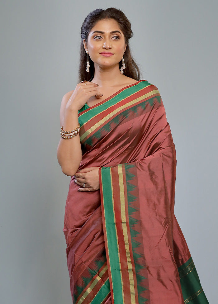 Rosewood Kanjivaram Silk Saree With Blouse Piece - Indian Silk House Agencies