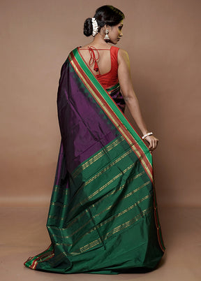 Purple Kanjivaram Silk Saree With Blouse Piece