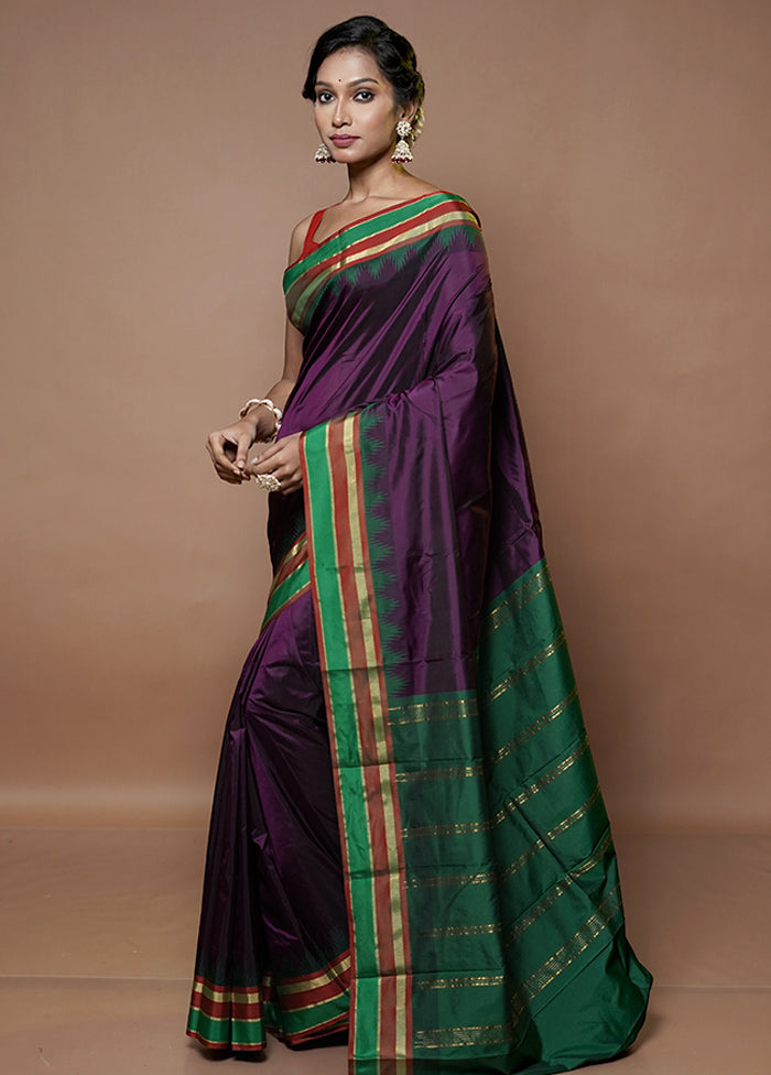 Purple Kanjivaram Silk Saree With Blouse Piece