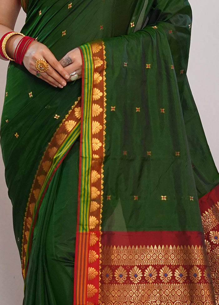 Green Kanjivaram Silk Saree With Blouse Piece - Indian Silk House Agencies