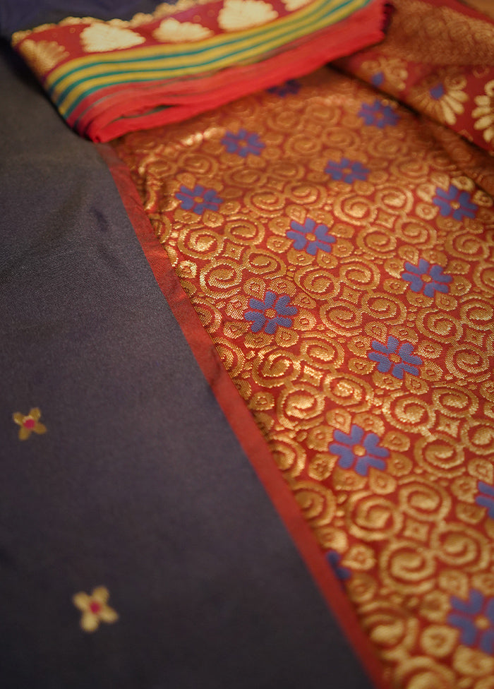 Blue Kanjivaram Silk Saree With Blouse Piece - Indian Silk House Agencies