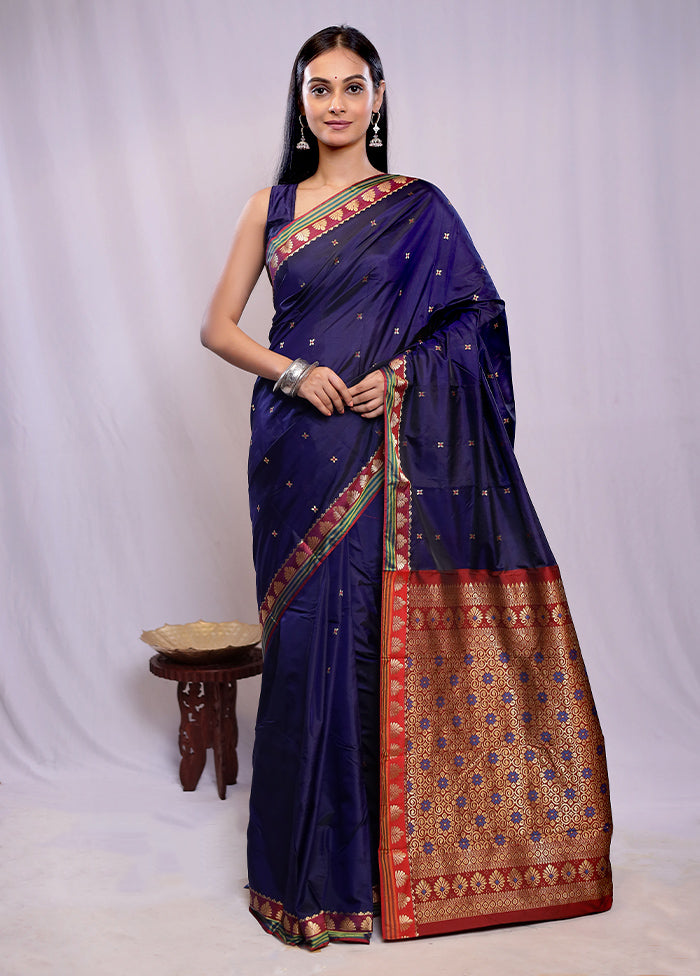 Blue Kanjivaram Silk Saree With Blouse Piece - Indian Silk House Agencies