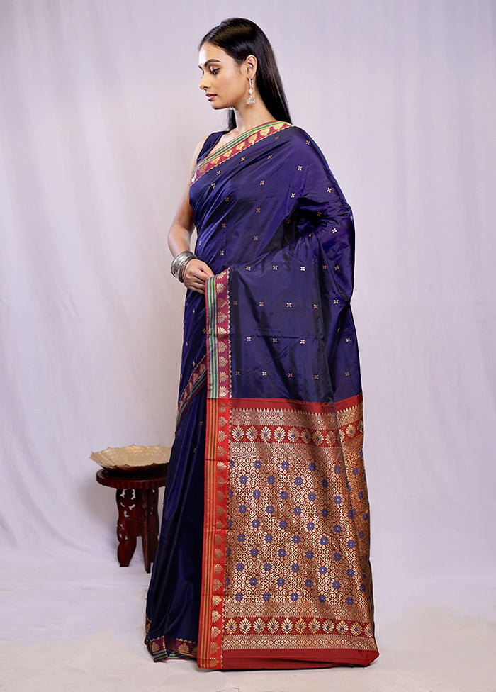 Blue Kanjivaram Silk Saree With Blouse Piece - Indian Silk House Agencies