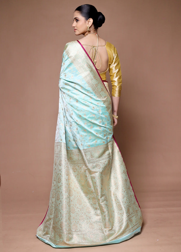 Blue Banarasi Silk Saree With Blouse Piece