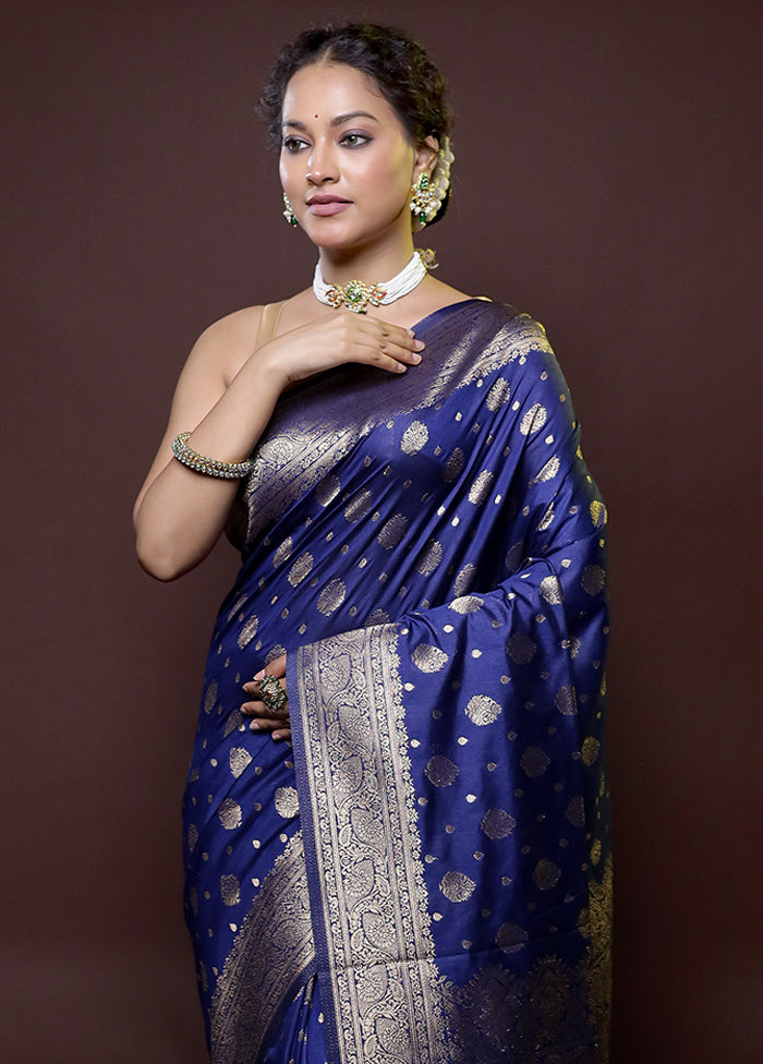 Blue Dupion Silk Saree With Blouse Piece