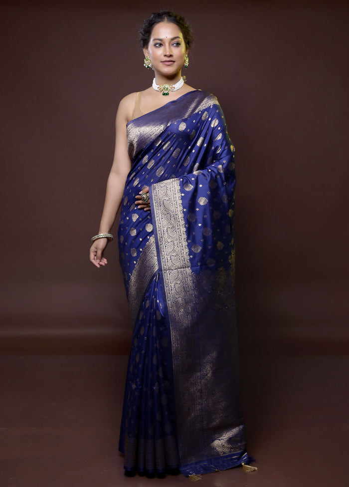 Blue Dupion Silk Saree With Blouse Piece