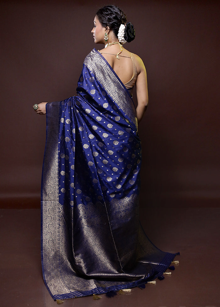 Blue Dupion Silk Saree With Blouse Piece