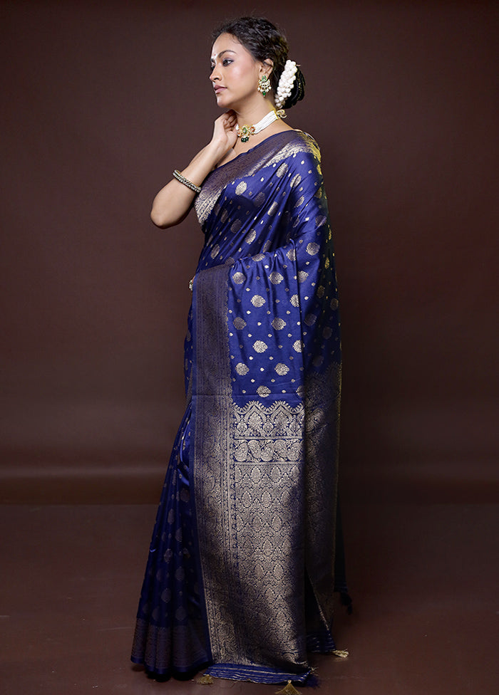 Blue Dupion Silk Saree With Blouse Piece