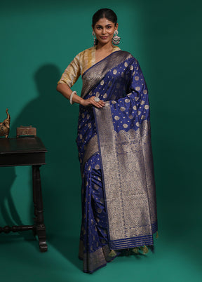 Blue Dupion Silk Saree With Blouse Piece