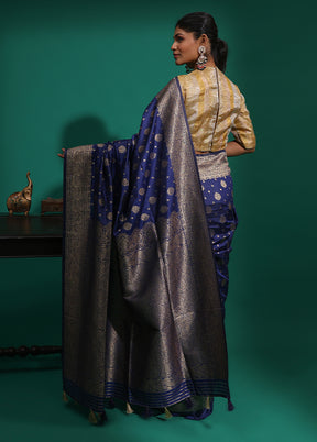Blue Dupion Silk Saree With Blouse Piece