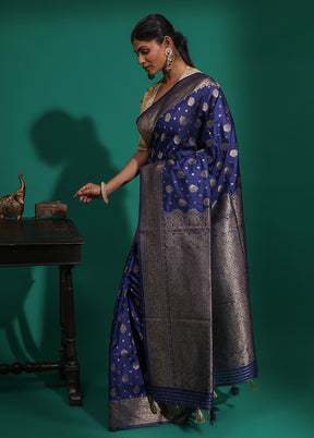 Blue Dupion Silk Saree With Blouse Piece