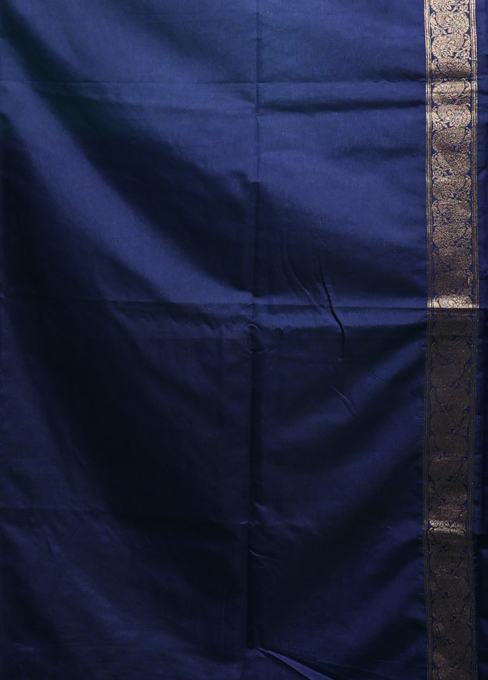 Blue Dupion Silk Saree With Blouse Piece